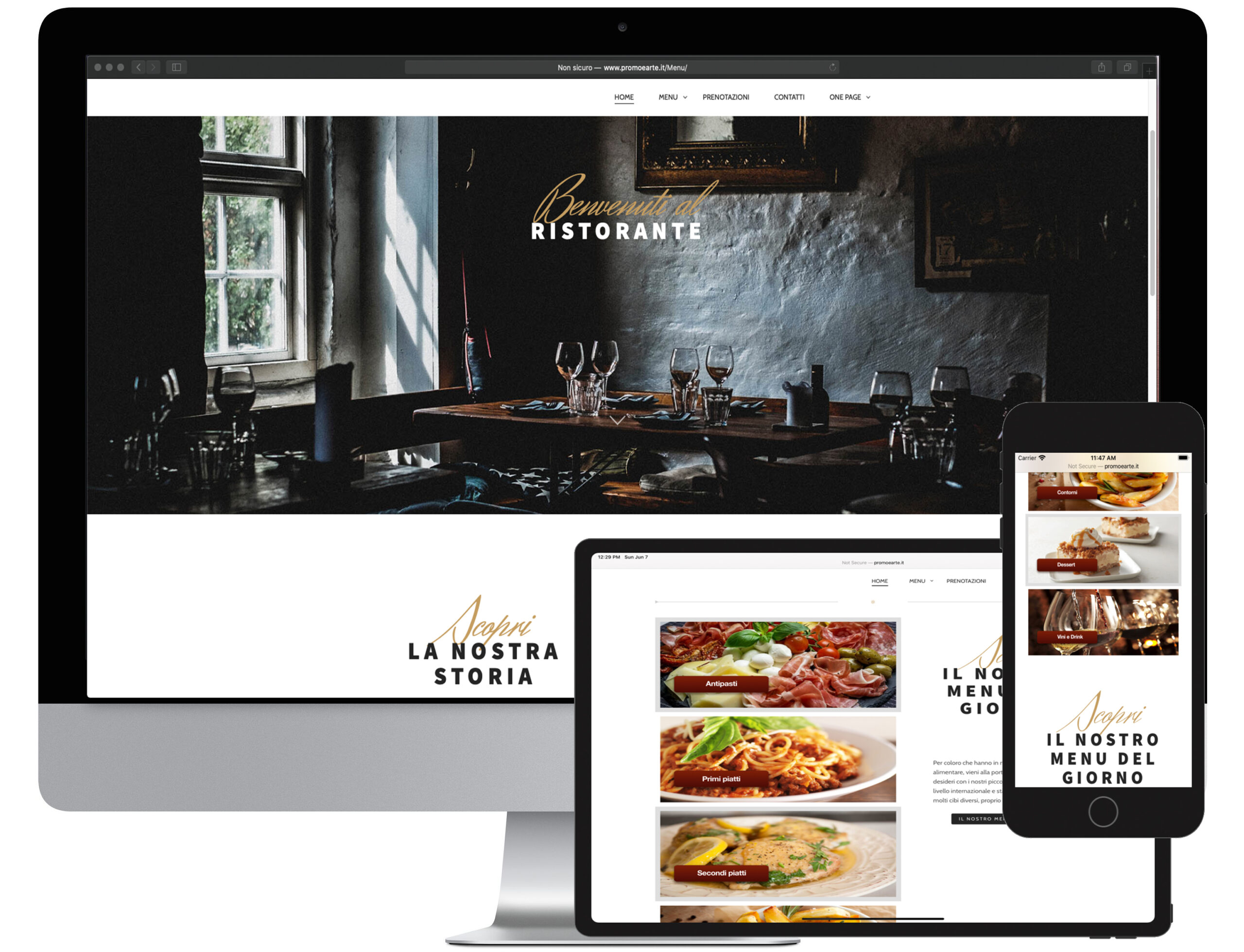 Restaurant menu and website for each device