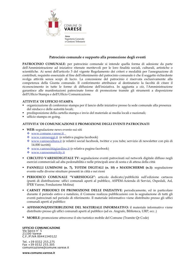 Comune di Varese_Atttività di Comunicazione